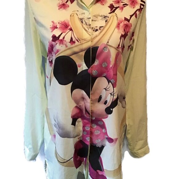 TopShop Womens Mint Green Button Down Front Minnie Mouse Graphic Blouse Medium - Picture 6 of 9